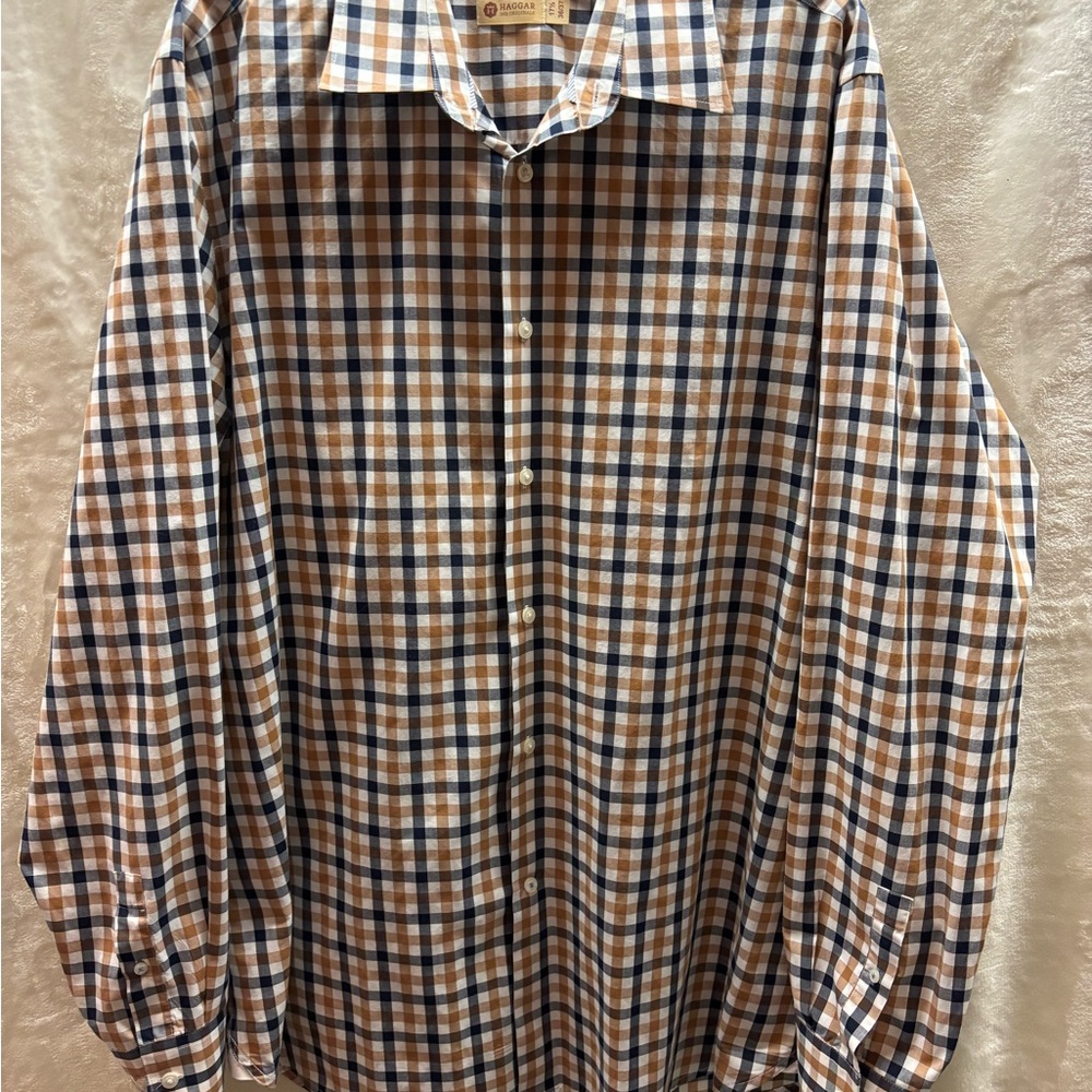 Haggar Men's Plaid Shirt - Blue and Brown